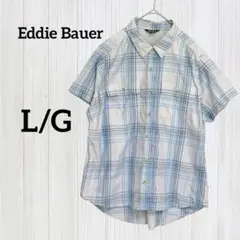 美品✨Eddie Bauer チェック柄 半袖 シャツ【L/G】ライトブルー
