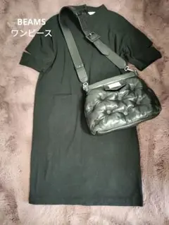 美品【BEAMS HEART】ブラック ひざ丈 スリーブカットワンピース フリー