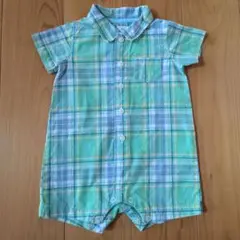 carter's 半袖 ロンパース 6m グリーン チェック柄