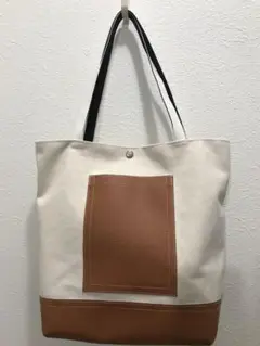passion 8号帆布 ナチュラル×キャメルブラウン スマホポケット トート