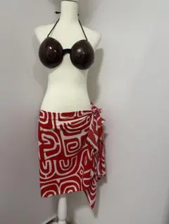 タヒチアンデザインパレオショート(レッド)