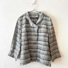 ☆【ノアジェ】シャツジャケット 麻混 袖口スリット フルボタン ポケット有 M