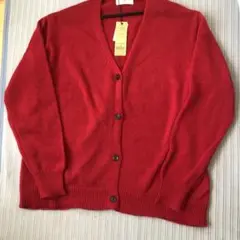 レッド Vネック カーディガン ポリエステル100%