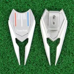 ゴルフ クリップ付きグリーンフォーク&マーカー シルバー ロング