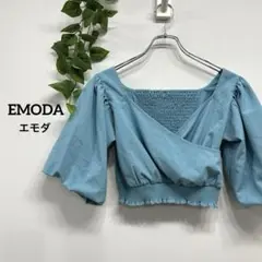 EMODA エモダ /カシュクールギャザートップス バルーン袖 クロップド丈