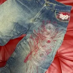gino green global 刺繍入り デニムパンツ ジーンズ w32