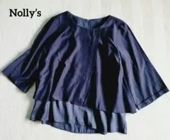Nolly’s ネイビー 異素材mix 七分袖トップス S