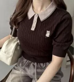 OLIVE des OLIVE ブラウン 半袖ポロシャツ F