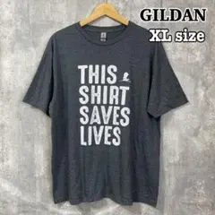 GILDAN ギルダン 英字 プリントTシャツ XL オーバーサイズ グレー古着