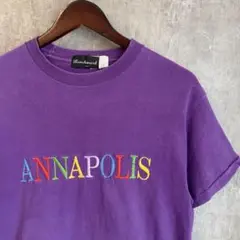 【90s】 USA製 ANNAPOLIS刺繍Tシャツ L 紫