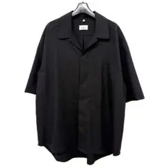美品 23SS lownn 半袖 オープンカラー ウールシャツ 48 黒