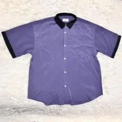 CREALY 半袖シャツ　紫　黒　ドロップショルダー　ビッグシルエット　Lサイズ
