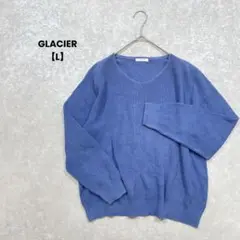 a2160＊GLACIER ハニーズ　コットンワッフルニット　青【L】Ｖネック