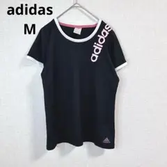【アディダス】半袖Tシャツ スポーツウェア カジュアル ブラック ピンク M