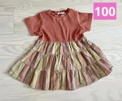★20時まで★ペアマノン ティアード切り替えワンピース ストライプ 100