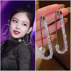 BLACKPINK ジェニ シルバー 安全ピン イヤリング 韓国 メンズ Y2K