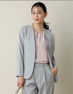 エニィスィス any sis ストレッチノーカラージャケット ブルーグレー L