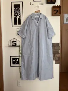 美品★方眼紙ワンピース＊ブルー