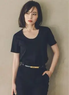 anuans シルクタッチコットンUネックT ブラック