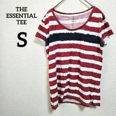 THE ESSENTIAL TEE 【S】 太めボーダー半袖Tシャツ 赤白
