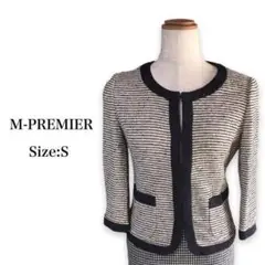 M-PREMIER エムプルミエ ノーカラー ラメ入り ツイードジャケット