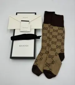 GUCCI グッチ　ハイソックス　GGロゴ　ブラウン　ベージュ　20〜22cm