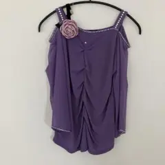 パープルオフショルダー社交ダンスウェア