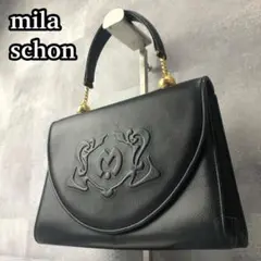 美品 ミラショーン ハンドバッグ デカロゴ ゴールド金具 レザー ブラック