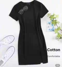 ワンピース　黒　Tシャツワンピ　無地