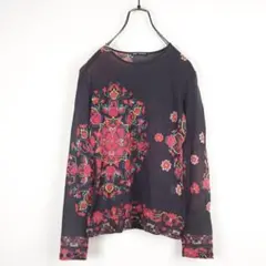 【U755】ISSEY MIYAKE シャツ 大花柄チャコール