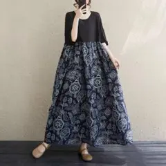 ワンピース ロング 切り替え 夏 大きいサイズ ポケット付き 楽ちん 普段着