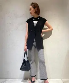 新品 ESTNATION スポーティリブニットパンツ ボーダー エストネーション