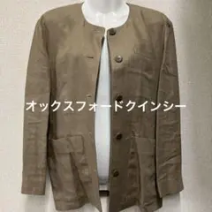 リネン ノーカラージャケット ベージュ　オックスフォードクインシー