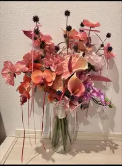 ウェディングブーケ　ピンクオレンジ　リボン