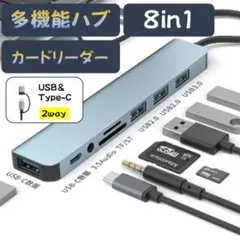 USBハブ 多機能　カードリーダー　Type-C 8in1　高速　コンパクト