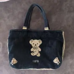 nanaクマ刺繍トートバッグ 中型 黒