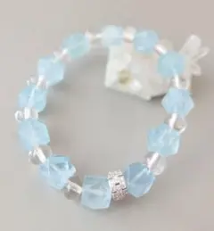 アクアマリンラフキューブカット×水晶 天然石ブレスレット