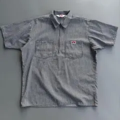 80s BEN DAVIS USA製 ヒッコリー ハーフジップ ワークシャツ L