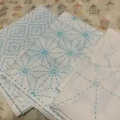 刺し子布 3枚セット 青色模様