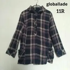 globallade ネイビー系 チェック リッフル生地 シャツ