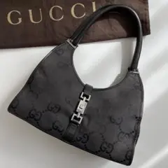 【美品】グッチ ハンドバッグ 肩掛け デカGG ジャッキー キャンバス 黒