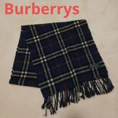 バーバリー マフラー カシミア100 青 ノバチェック 希少色