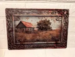 ブリキ看板　アート　絵画風　アンティーク　カントリー調　懐かしい風景　レトロ