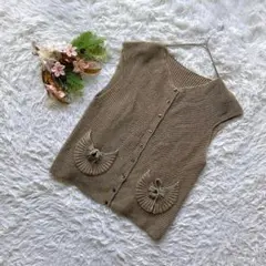 ✨良品✨ (M~L) ニット セーター ノースリーブ ウール混 Vネック デート