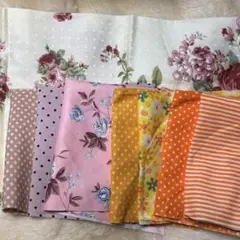 はぎれセット　まとめ売り水玉　花柄　ストライプ　ピンク　オレンジ　黄色　布　生地