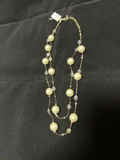 クリーム色パール風2連　ネックレス　アクセサリー