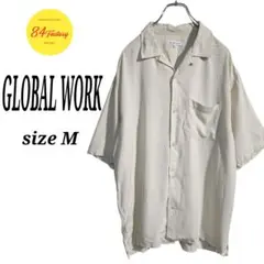 GLOBAL WORK オープンカラーシャツ 半袖 レーヨン 無地 サイズ M