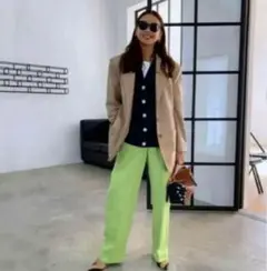 新品タグ付【Patrizia Pepeワイドパンツ ライムグリーンIT40XS】