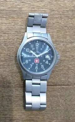 スイス製 アナログ腕時計 青　ステンレスベルト