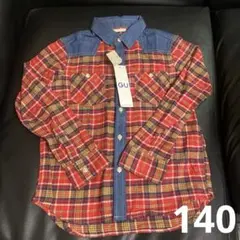 新品タグ付き　GU チェック柄デニム長袖シャツ 140